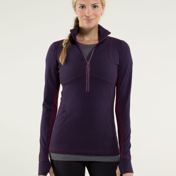 Lululemon Star Runner Maroon and Blue Striped Quarter Zip Pullover Size M - Picture 1 of 11
